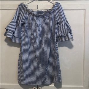 Blue and White Striped off shoulder dress